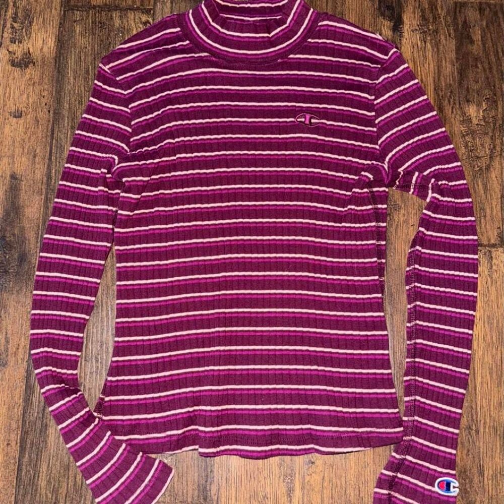 Champion Striped Ribbed Mock Neck Long Sleeve Size S